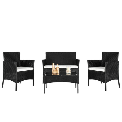 Loungeset Buiten 4-Delig – Tuinset Patio Meubelset Sofa Tuinmeubelen – Weerbestendig Metalen Frame – Dikke Comfortabele Kussens
