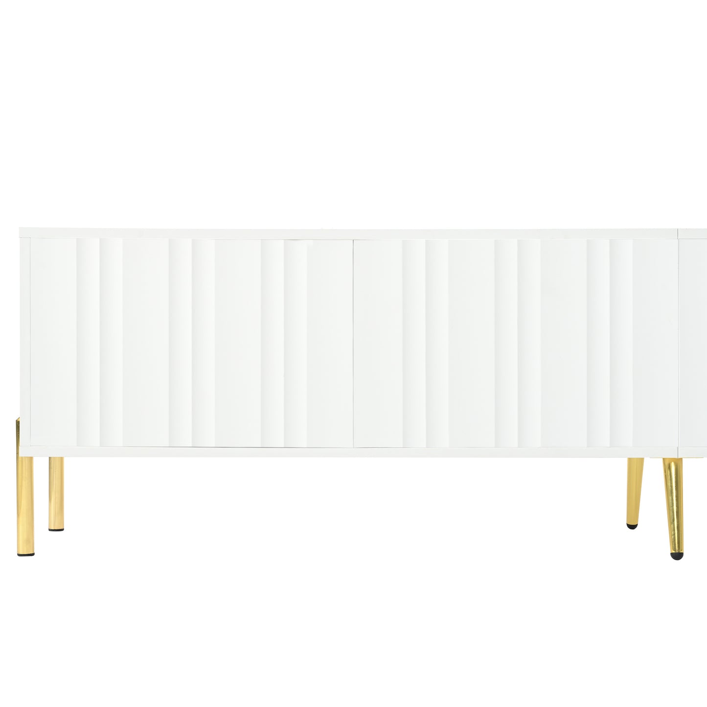 TV Meubel – TV Lowboard – TV Kast – TV Board – Mediameubel – Wit Met Groeven – 4 Deuren Met 8 Opbergvakken – Gouden Metalen Poten – 190x38x48 cm