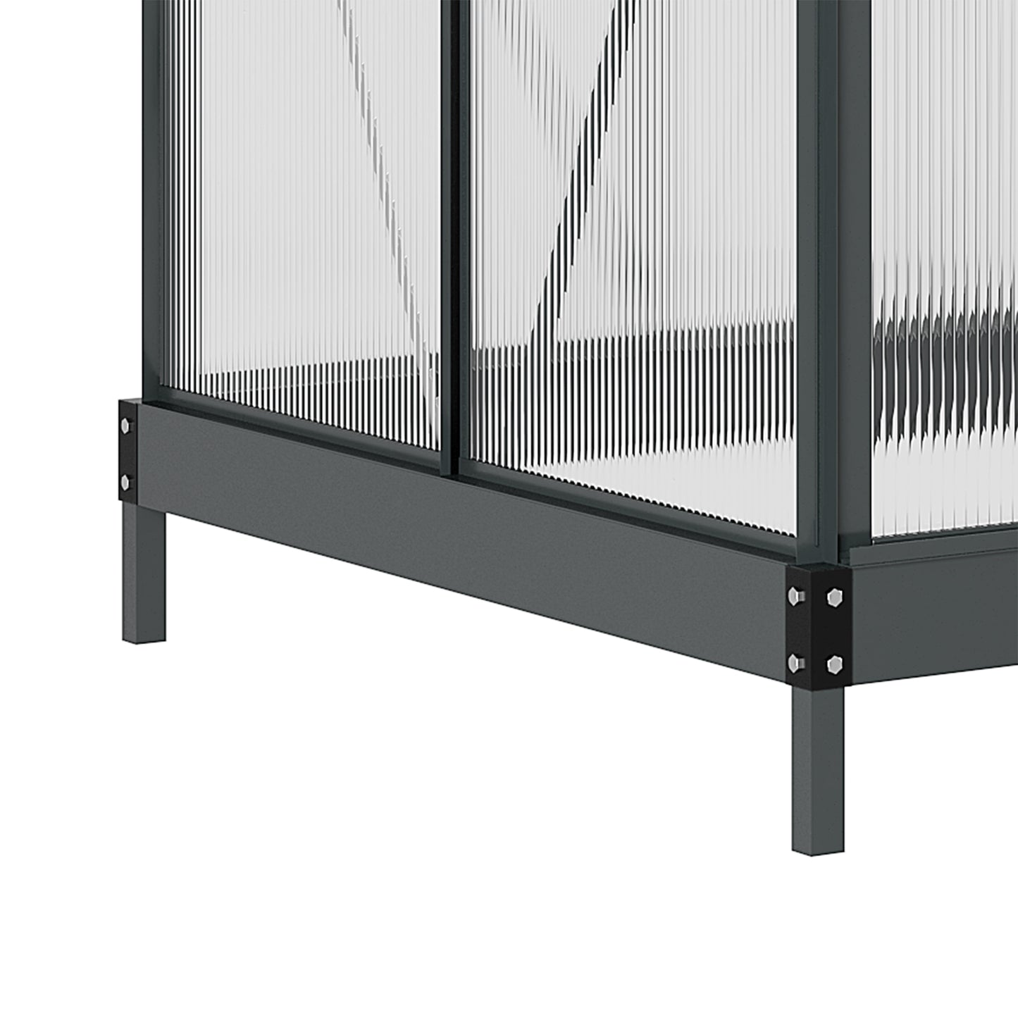 Polycarbonaat Kas – Tuinkas – Serre – Groentekas – Kweekkas – Aluminium Frame – Dubbelwandig Polycarbonaat – 2,51 m² – UV-Bestendig – Versterkte Basis – Schuifdeur – Goot – Grijs