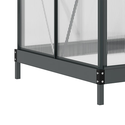 Polycarbonaat Kas – Tuinkas – Serre – Groentekas – Kweekkas – Aluminium Frame – Dubbelwandig Polycarbonaat – 2,51 m² – UV-Bestendig – Versterkte Basis – Schuifdeur – Goot – Grijs