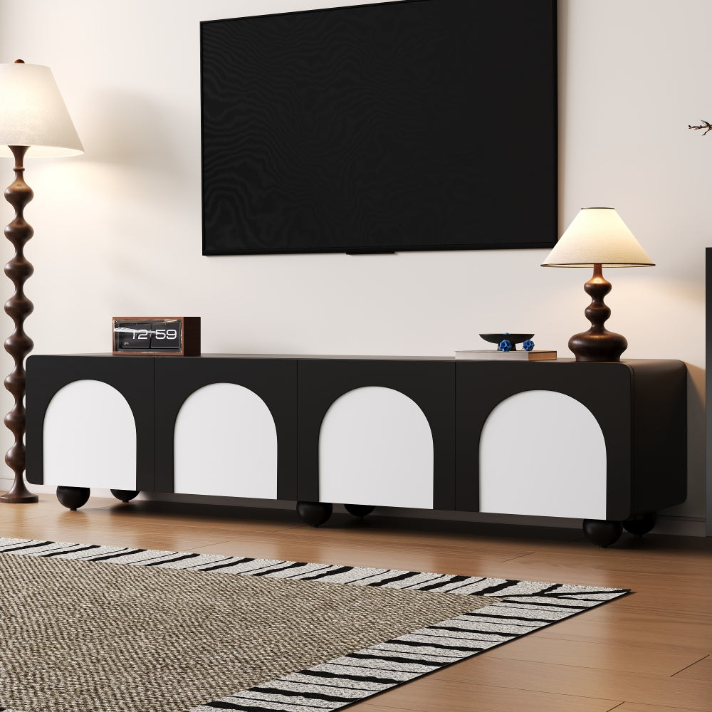 TV Cabinet | Black and White Color Scheme, Modern Minimalist Design with Striking Contrast, Lightweight and Space-Saving, Ideal for Living Rooms, Bedrooms, Compact Flats, Metal Material
