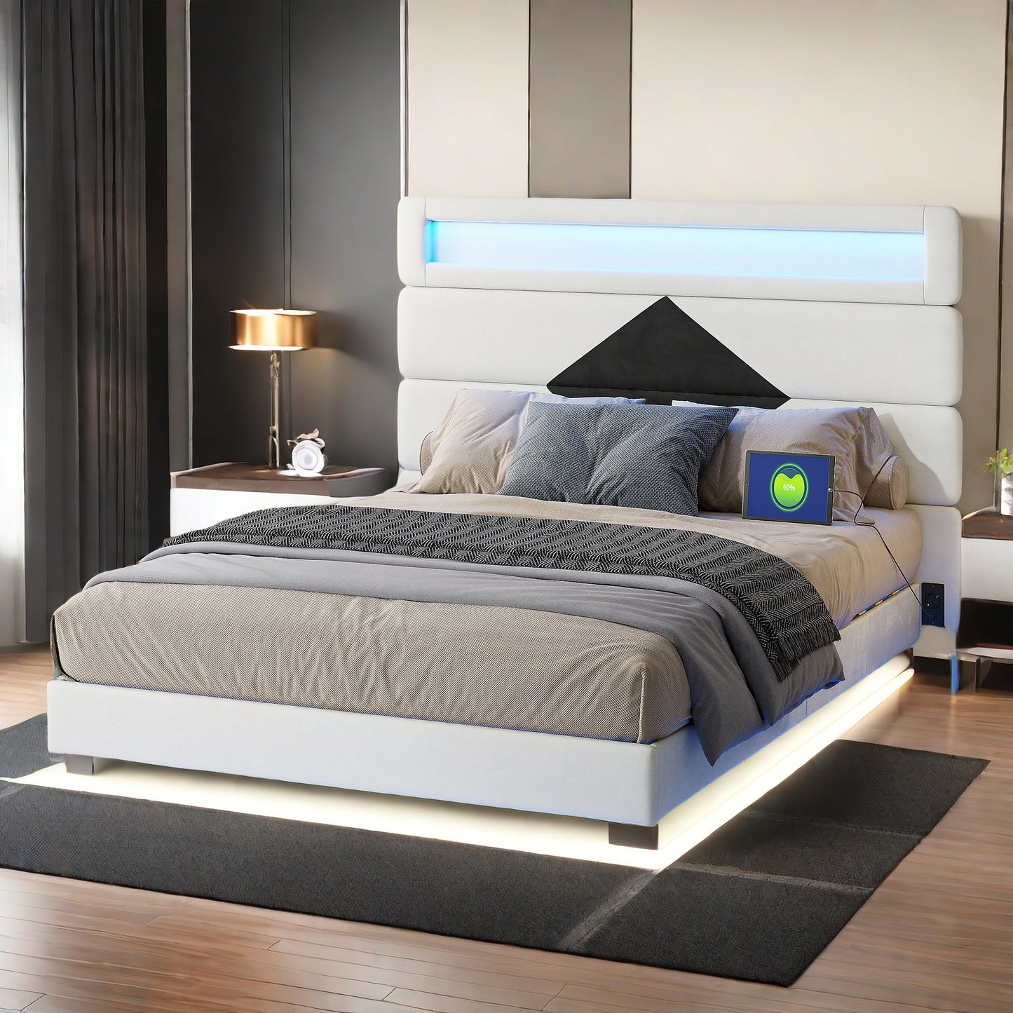 Fluwelen Bed – Velours Bed – Gestoffeerd Bed – Slaapbank – Tweepersoonsbed – 140 x 190 cm – LED-Verlichting – USB Oplaadfunctie