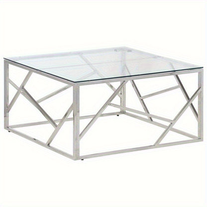 Salontafel – Bijzettafel – Woonkamertafel – Koffietafel – Tafeltje – Roestvrijstaal Frame – Gehard Glas – Zilverkleurig – Stevig & Duurzaam – Compact Formaat