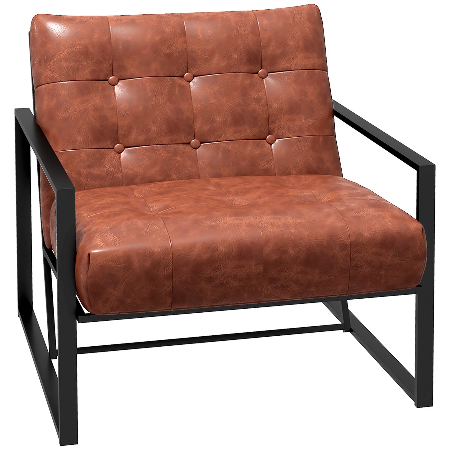 Chesterfield Lounge Chair – Fauteuil – Relaxstoel – Leunstoel – Zithoek Stoel – Rust Rood – Metalen Frame – Comfortabele Schuimvulling