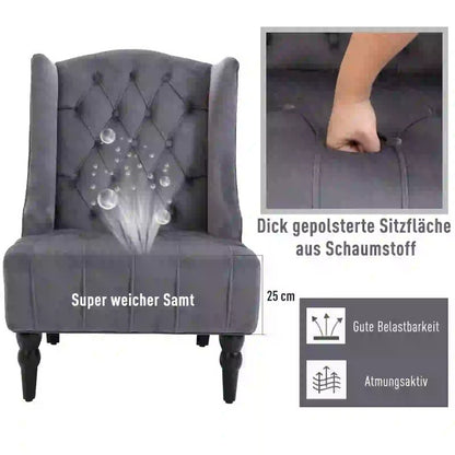 Homcom Earring Single Relaxsel with Tufting Increased Legs Gray Velvet 67 X 70 5 X 97 Cm Consecration And Comfortable