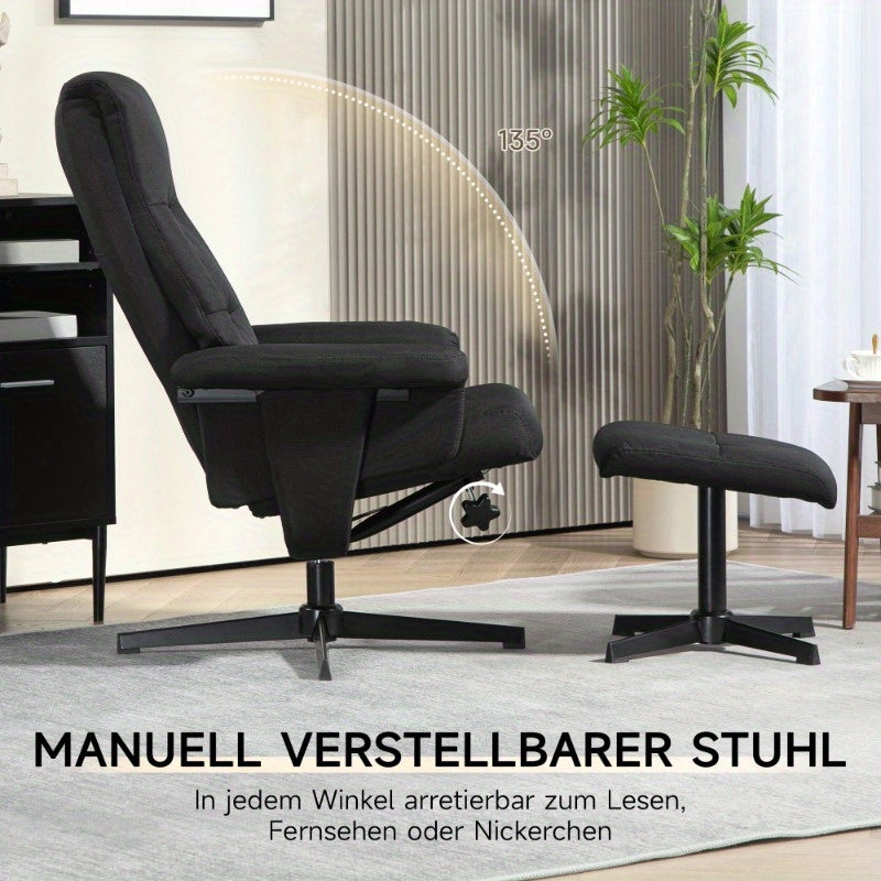 Relaxfauteuil – Draaifauteuil – Schommelstoel – Lounge Stoel – Voetenbank – Zwart Fluweel – Zwaar Metaal Frame – Eenvoudig Schoonmaken