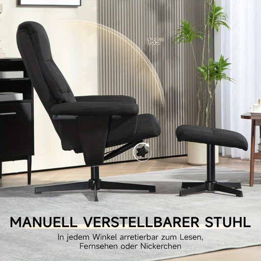 Relaxfauteuil – Draaifauteuil – Schommelstoel – Lounge Stoel – Voetenbank – Zwart Fluweel – Zwaar Metaal Frame – Eenvoudig Schoonmaken