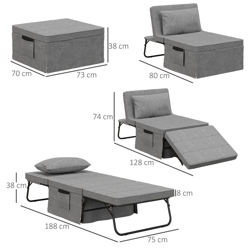 4-in-1 Vouwbed – Slaapbed – Zitbankje – Fauteuil – Voetenbank – 8 cm Matras – Verstelbare Rugleuning met 5 Standen – Ruimtebesparend Stalen Frame