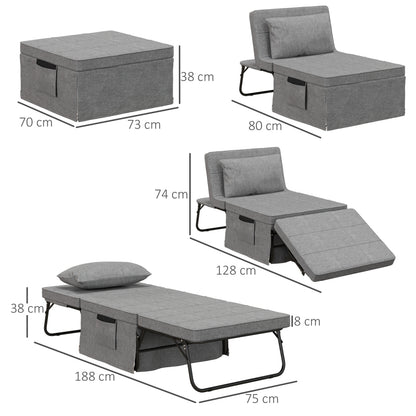 4-in-1 Vouwbed – Slaapbed – Zitbankje – Fauteuil – Voetenbank – 8 cm Matras – Verstelbare Rugleuning met 5 Standen – Ruimtebesparend Stalen Frame