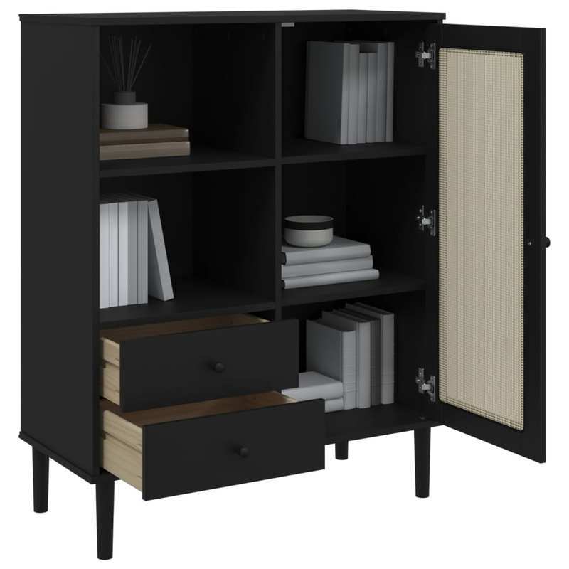 Modern Minimalist Wooden Sideboard - 90x40x112cm (35x16x5.9in) Removable & Durable Hardwood & Artificial Wood Frame with 2 Drawers, Open Shelves & 2 Side Shelves for Living Room, Bedroom, Office, Versatile Storage Solution, C