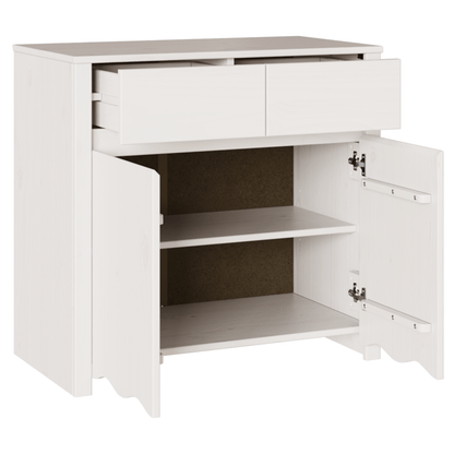 Dressoir – Sideboard – Opbergkast – Ladekast – Kast – Wit gelakt – Massief hout & spaanplaat – Compact 79x43x75,5 cm