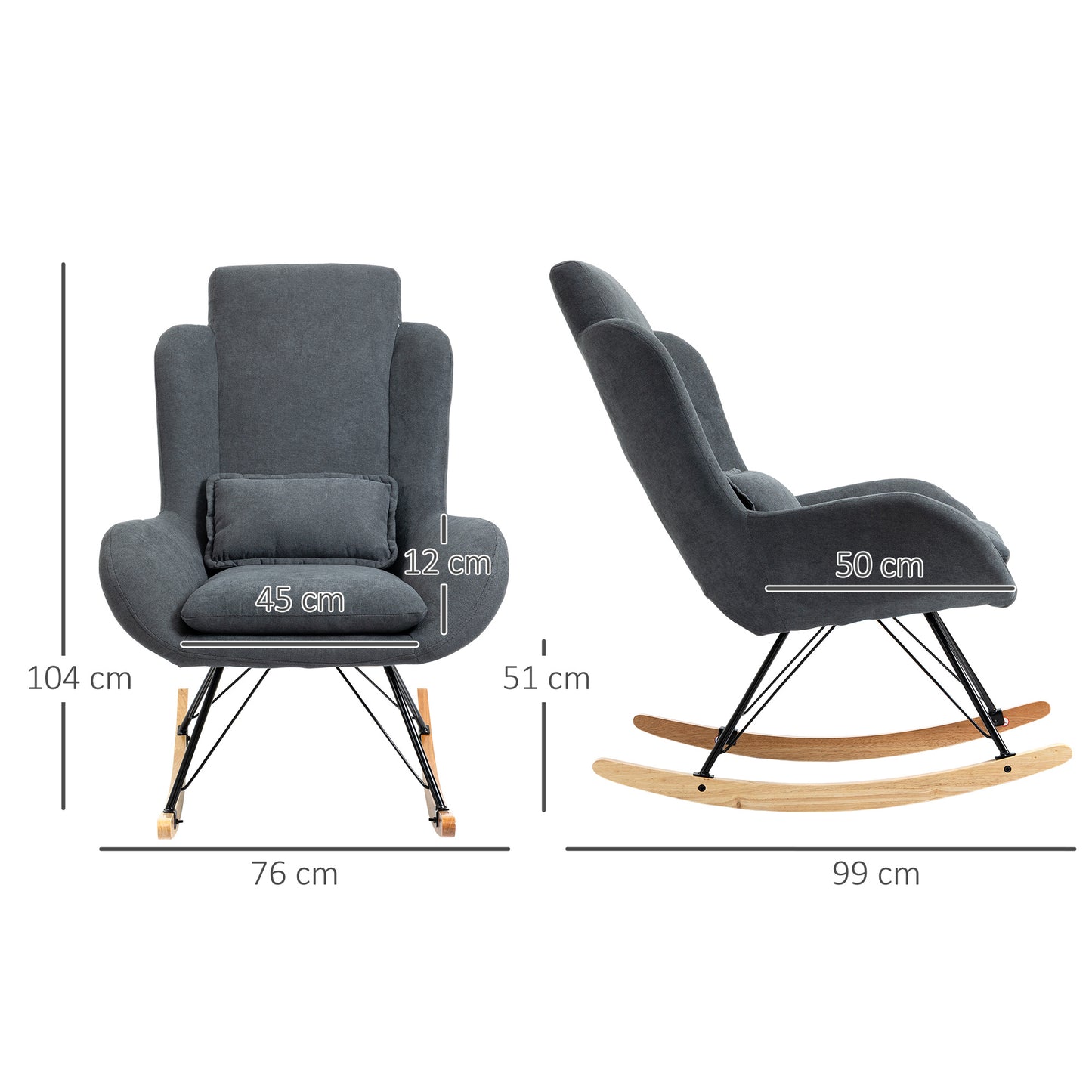 Schommelstoel – Wipstoel – Rocking Chair – Relaxstoel – Fauteuil – Hoog Dichtheid Foam Kussen – Grijs Linnen Bekleding