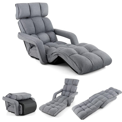 Relax Lounge Chair – Relaxstoel – Fauteuil – Ligstoel – Zitzak – Verstelbaar In 5 Posities – Linnen Bekleding – Inklapbaar – Ergonomisch Design – Max. 140 kg draagkracht – Grijs