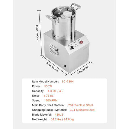 Blender – Foodprocessor – Groentesnijder – Hakmolen – Keukenmachine – 4L Inhoud – Roestvrijstalen S-messen – 550W Krachtige Motor