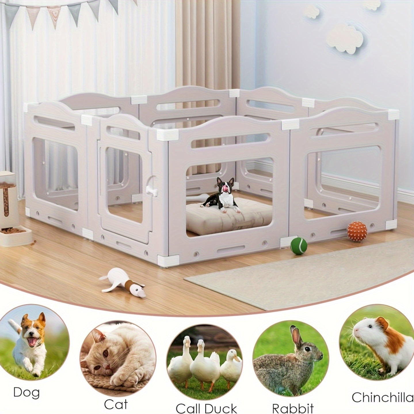 Hondenren – Puppyren – Hondenbench – Hondenkennel – Dierenren – Transparante Acrylpanelen – 7 Panelen + Deur – 60 cm Hoog – Inklapbaar – Met Zuignappen en Grondankers