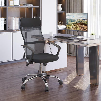 Bureaustoel – Ergonomische Stoel – Office Chair – Gamingstoel – Kantoorstoel – Verstelbare Zithoogte – Kantelfunctie – Ademend Mesh – Gevoerde Zitting – 360° Draaibaar – Zwart