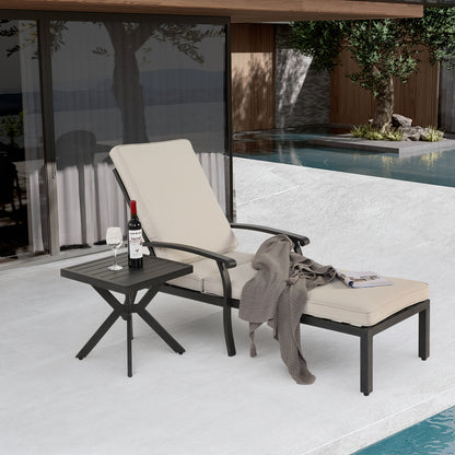 Ligstoel – Tuinstoel – Relaxstoel – Lounge Stoel – Verstelbaar – Ergonomisch Ontwerp – Aluminium Frame – Beige Katoenen Kussen