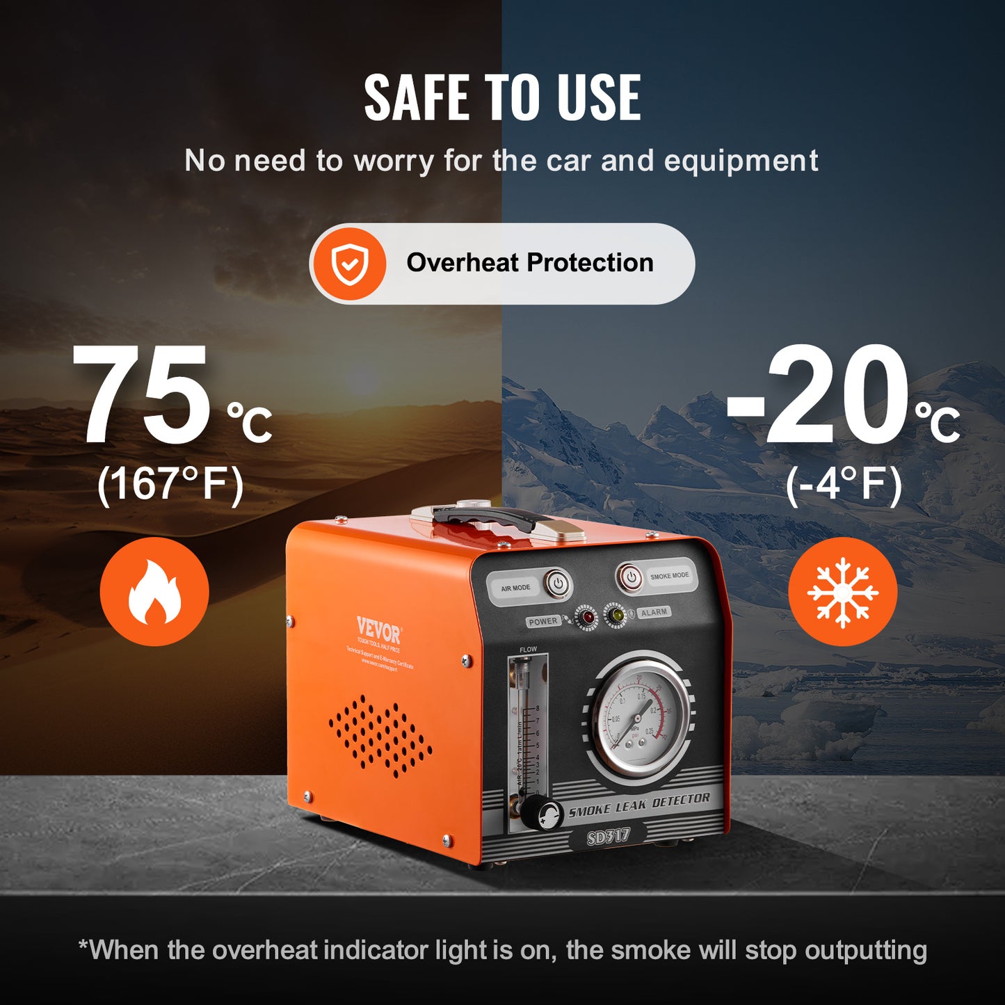Rookmachine Auto – Lekdetector – Lekkagetester – Smoke Leak Detector – Rookgenerator Voertuig – Ingebouwde Luchtpomp 8L/min – Digitale Drukmeter & Flowmeter – Oranje Zwart
