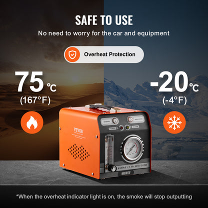 Rookmachine Auto – Lekdetector – Lekkagetester – Smoke Leak Detector – Rookgenerator Voertuig – Ingebouwde Luchtpomp 8L/min – Digitale Drukmeter & Flowmeter – Oranje Zwart