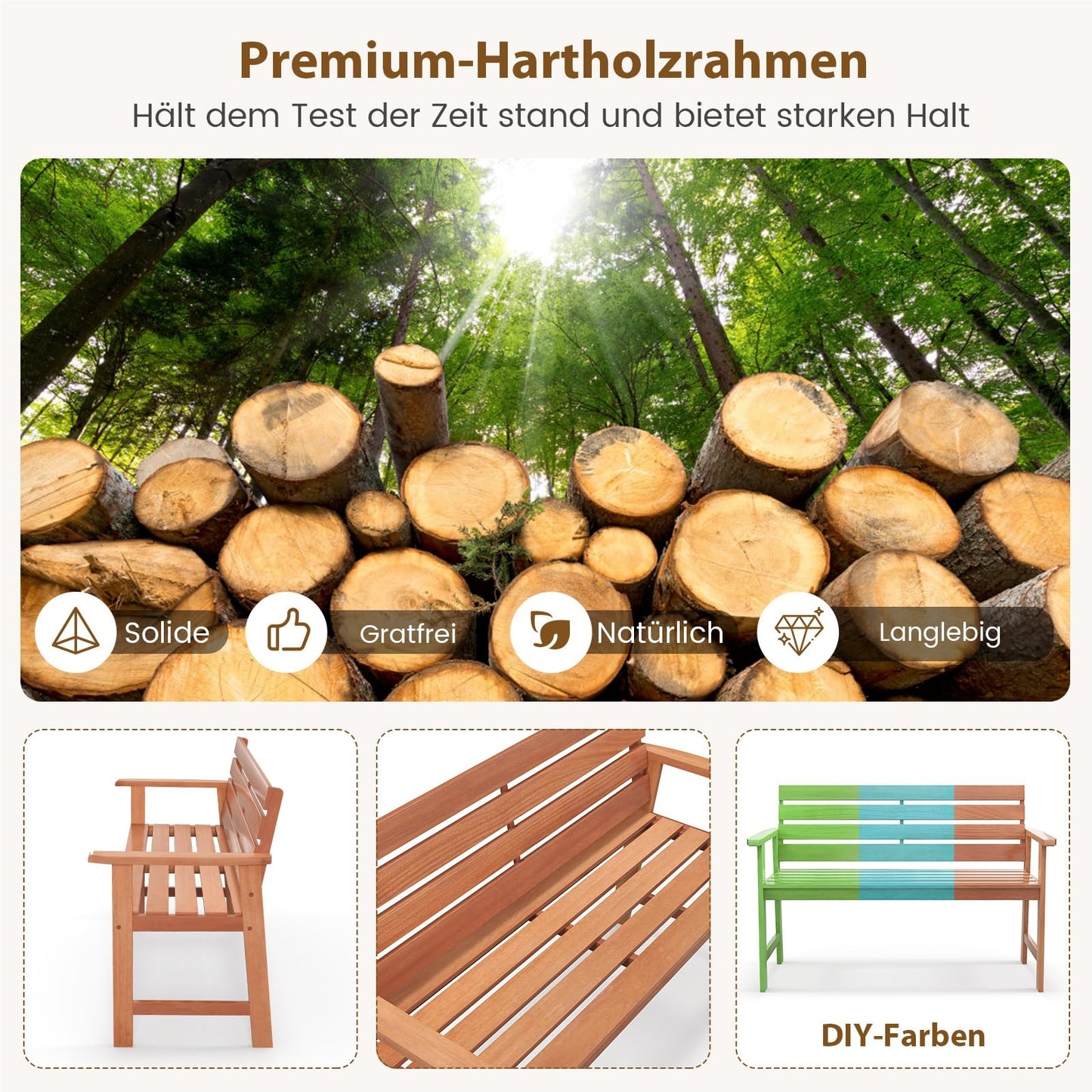 Tuinbank – Buitenbank – Balkontafel – Parkbank – Houten Bank – Hardhouten 2-Zits – Weerbestendig – 120,5 x 64 x 84 cm