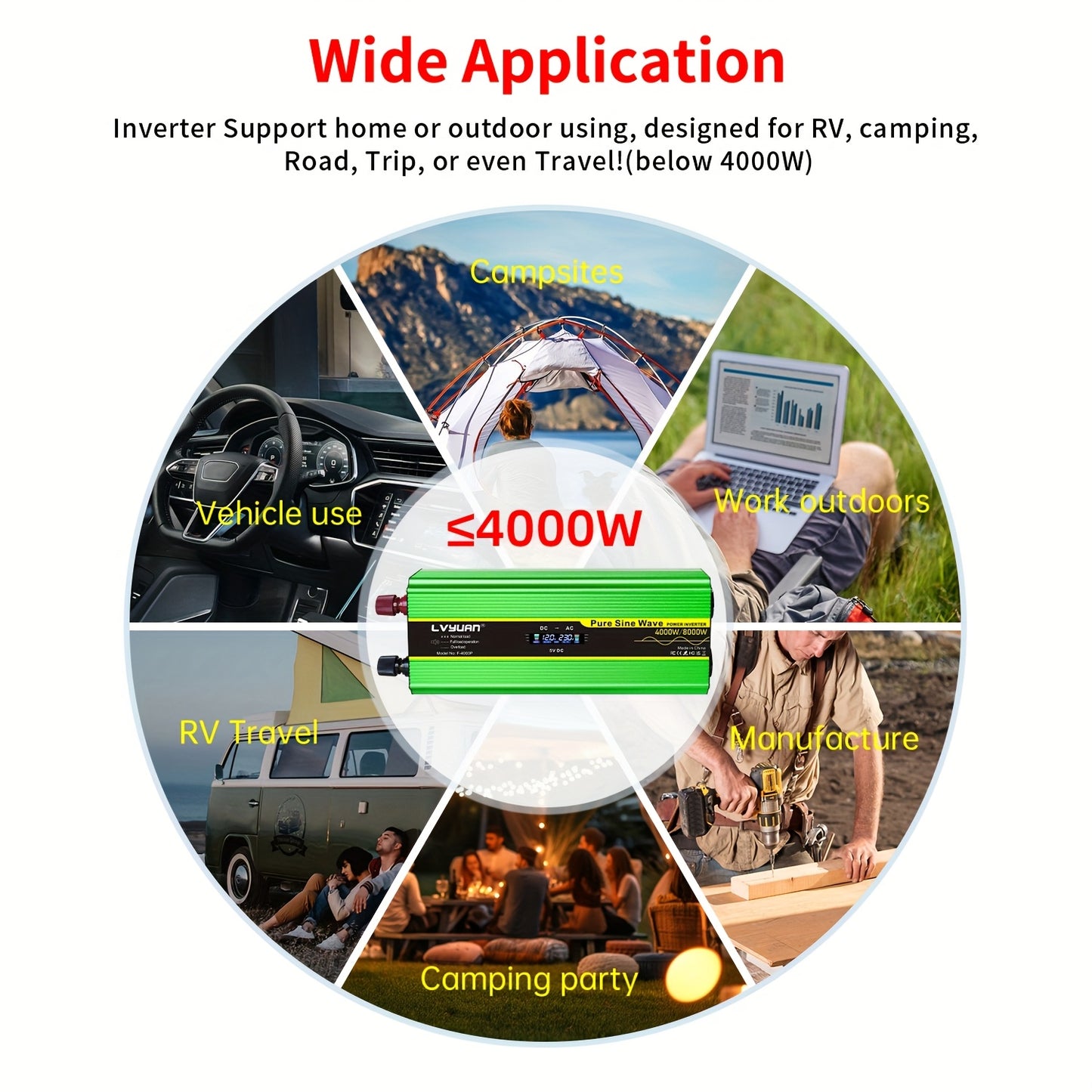 Omvormer 12V – Spanningomvormer – Inverter – DC naar AC Converter – Stroomomzetter – Hoog Vermogen 4000W – Hard-Wired Installatie