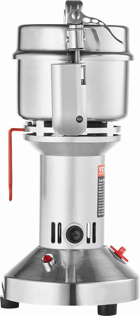 Elektrische Graanmolen - Droogmalen - Maalcapaciteit 300 g - Motortoerental 28000 rpm - met Borstel - Gietijzeren Maalplaten - Roestvrij Staal Trechter 403 - voor Huizen - Keukens - Ziekenhuizen en Farmaceutische Verwerkingsfabrieken