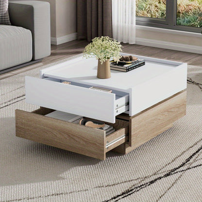 Salontafel – Koffietafel – Woonkamertafel – Draaibare Tafel – Opbergtafel – 360° Draaibaar Bovenblad – Walnoot Frame Met Wit Tafelblad