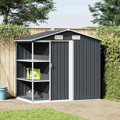 205x130x183cm Removable Anthracite Iron Garden House with Shelves - Heavy-Duty Outdoor Storage Shed, Portable Garden Storage Warehouse with Shelves