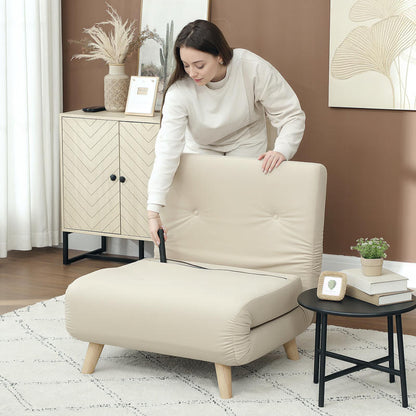 Foldable Bed Chair with Adjustable Recliner - Foam & Bed Function, Heavy-Duty up to 120kg, Space-Saving Folding Armchair Suitable for Small Apartments, Dorms, - Beige (Plastic/Metal Frame)