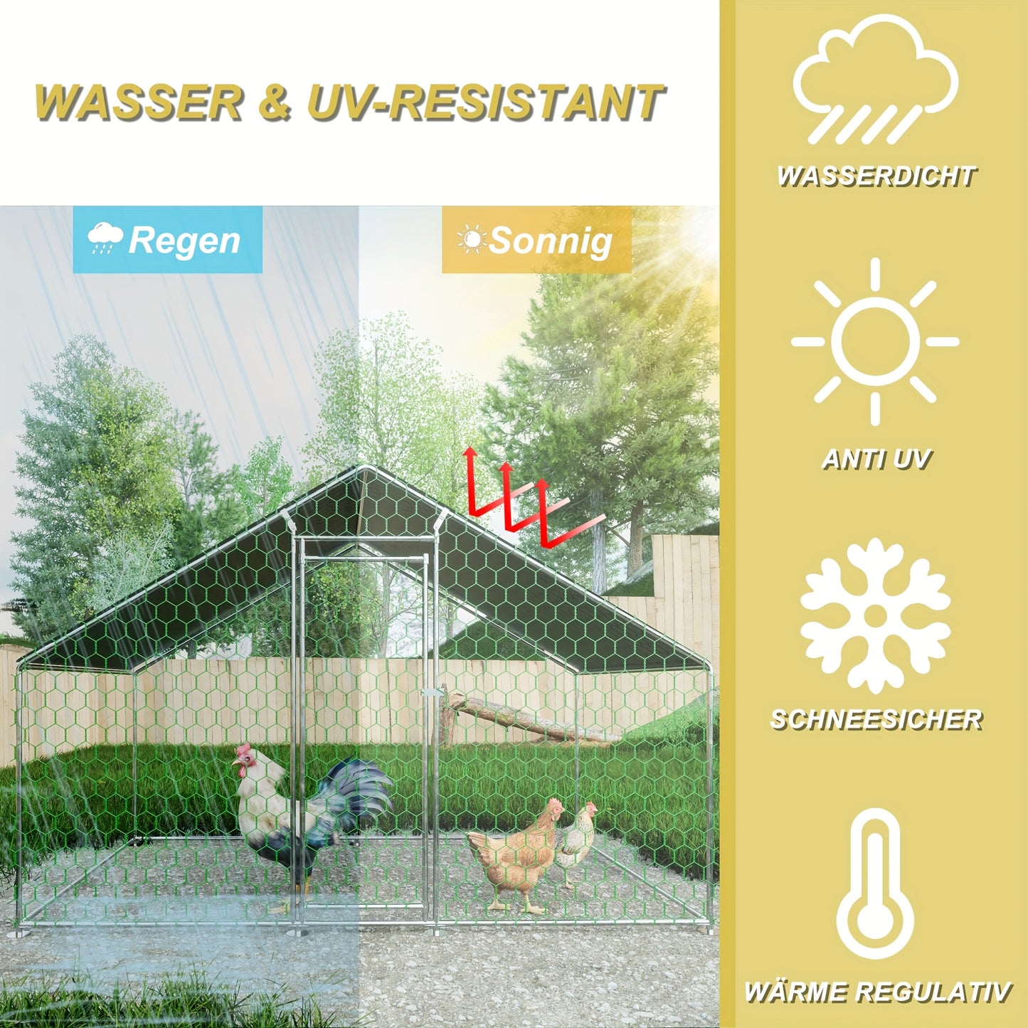 Dierenren – Kippenren – Kooien – Buitenren – Konijnenren – Metalen Constructie – Veiligheidssluiting – 3x2x2m – Ventilatie – Eenvoudige Montage – Zonder Elektriciteit – Voor Kleine Huisdieren