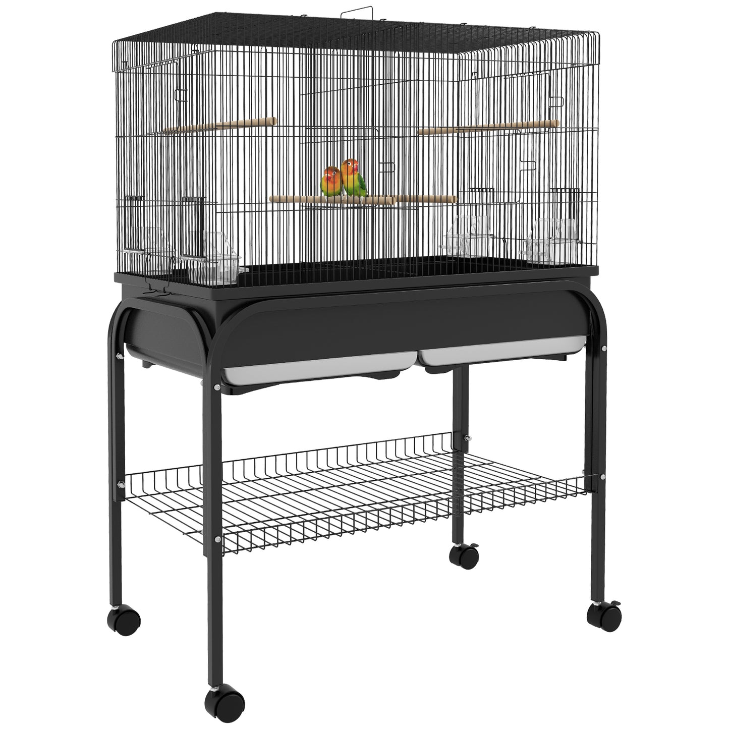 Vogelpindekorf – Vogelkooi – Vogelkast – Vogelkooi Met Standaard – Volière – Groot Formaat 85x49x119 cm – Duurzaam Stalen Frame – Inclusief Wieltjes Voor Verplaatsing