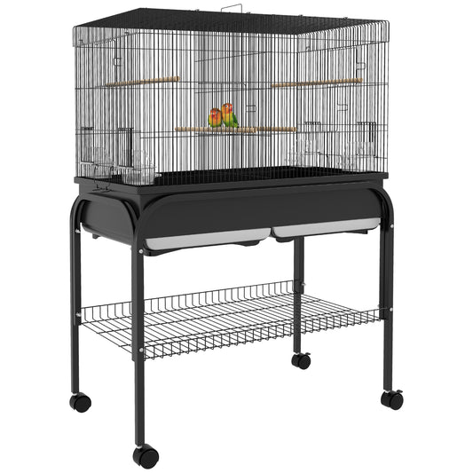 Vogelpindekorf – Vogelkooi – Vogelkast – Vogelkooi Met Standaard – Volière – Groot Formaat 85x49x119 cm – Duurzaam Stalen Frame – Inclusief Wieltjes Voor Verplaatsing