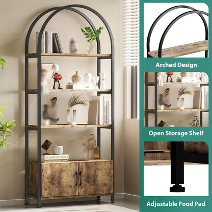 4-laagse Boekenplank – Boekenkast – Open Kast – Vakkenkast – Opbergkast – Wit – Industrieel Metalen Frame – 181,6 cm Hoog – Boogvormig Design Met Deuren