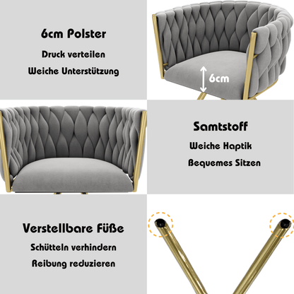 Velvet Stoelen – Eetkamerstoelen – Woonkamerstoelen – Luxe Stoelen – Design Stoelen – Set Van 4 – Zachte Grijze Velvet Bekleding – Metalen Gouden Poten