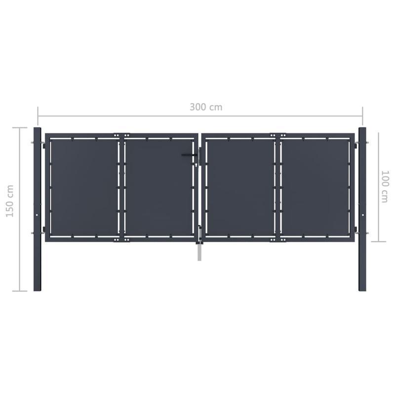 Tuinpoort – Tuindeur – Hekpoort – Schuttingdeur – Poort – Staal – 300x100 cm – Antraciet – Weerbestendig – Modern Design