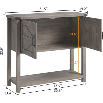 Sidetable – Haltafel – Consoletafel – Wandtafel – Bijzettafel – Grijs – Met 2 Deuren En 2 Laden – Stevig Metalen Frame & Krasbestendig Oppervlak