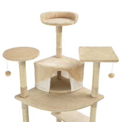 Kattenklimrek – Krabpaal – Kattenmeubel – Kattenhuis – Klimpaal – Stabiel en Duurzaam – 203 cm Hoog – Beige