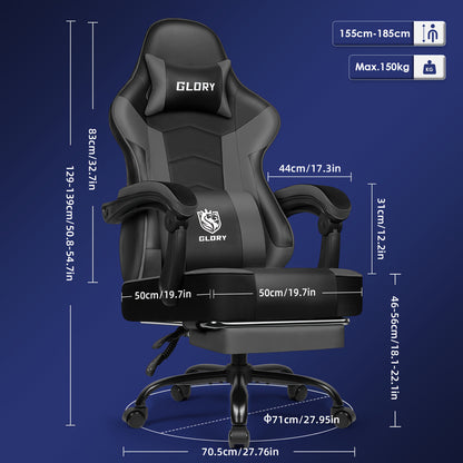 Gaming Chair with Footrest, Ergonomic Gaming Chair, Gaming Armchair with Adjustable Lumbar Cushion Equipped with An Adjustable Lumbar Support And Headrest, 360° Swivel And Designed for A Weight Of Up to 200kg.