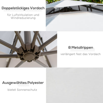 Parasol – Stokparasol – Zweefparasol – Buitenparasol – Terrasparasol – Extra Groot Ø2,67 m – Dubbele Kap & Stalen Frame – Lichtgrijs