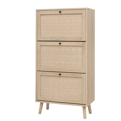 Modern Shoe Cabinet - Heavy-Duty Metal Construction, Freestanding Entryway Organizer with Spacious Three-Tier Shelves, No Assembly Required, Ideal for Hallway, Living Room, Office - Space-Saving Vertical Storage Solution, Hal