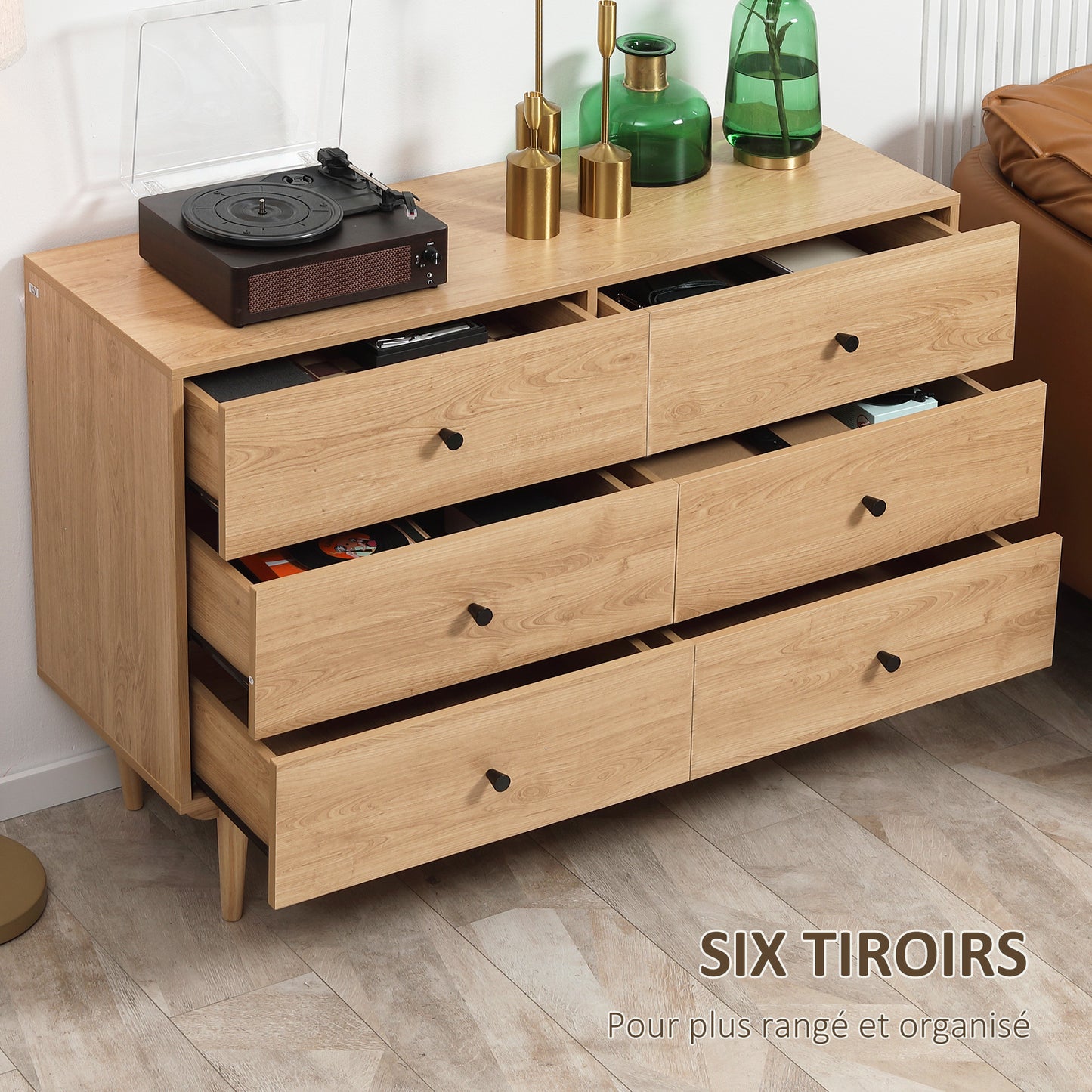 Commode – Ladekast – Opbergkast – Dressoir – Kast – 6 Lades – Massief Houten Poten – Compact Formaat 120x40x80 cm
