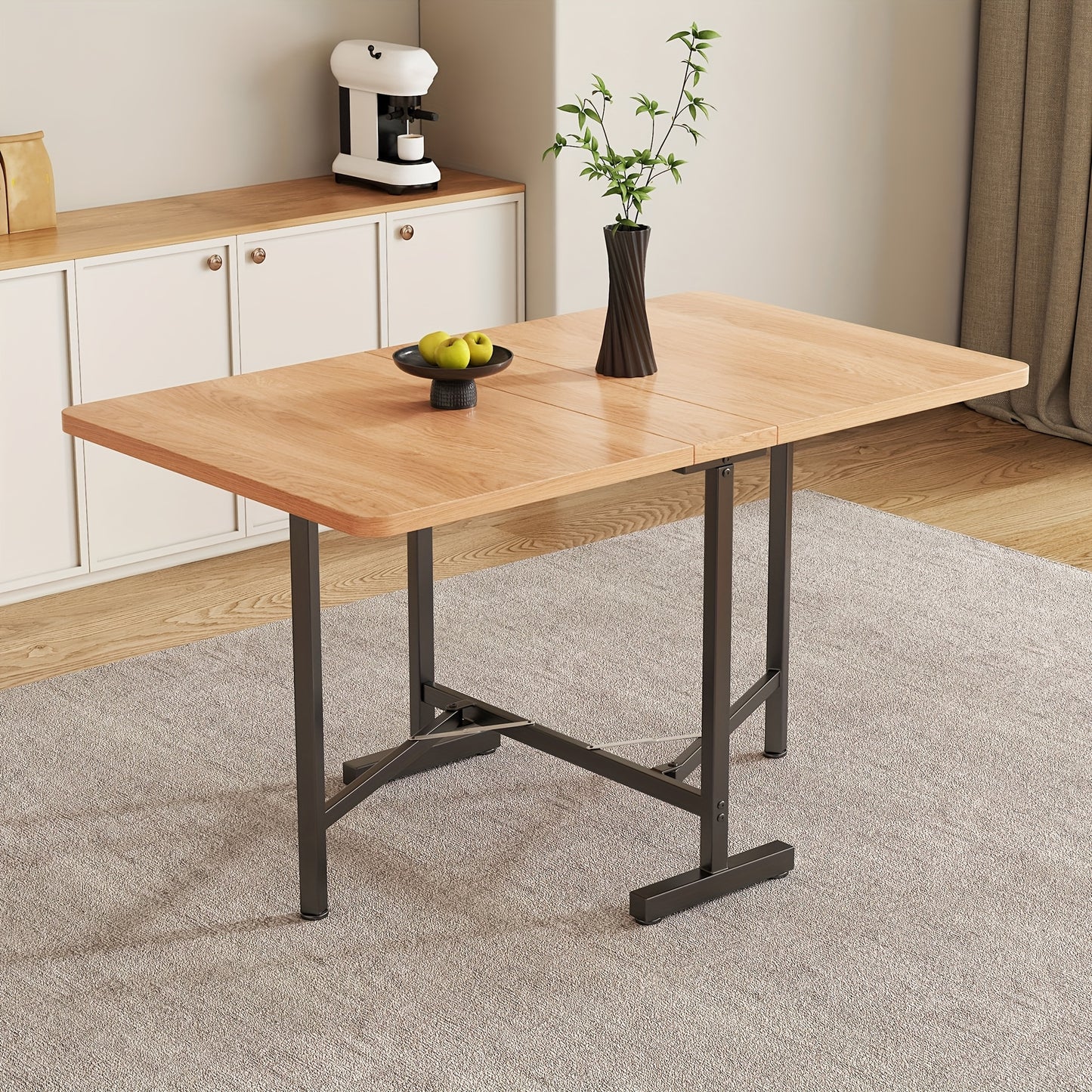 Uitklaptafel – Klaptafel – Vouwtafel – Eettafel – Inklapbare Tafel – Natuurlijke Houtkleur – Uittrekbaar 120x80 cm – Stevig Metalen Onderstel