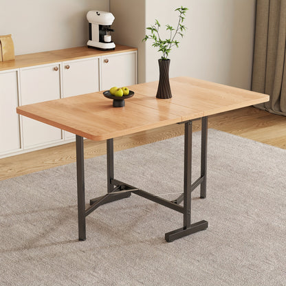 Uitklaptafel – Klaptafel – Vouwtafel – Eettafel – Inklapbare Tafel – Natuurlijke Houtkleur – Uittrekbaar 120x80 cm – Stevig Metalen Onderstel