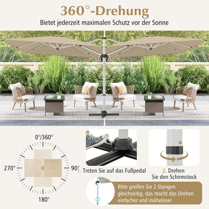 Tuinscherm Parasol – Tuintent Zonnescherm – Terrasparasol – Marktparasol – Beige – 300x300 cm Groot – 360° Draaibaar Met Slingerbediening