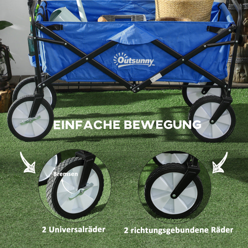Vouwbare Transportkar – Bolderkar – Transportwagen – Trolley – Karretje – Donkerblauw – Stalen Frame – 360° Draaibare Voorwielen Met Rem