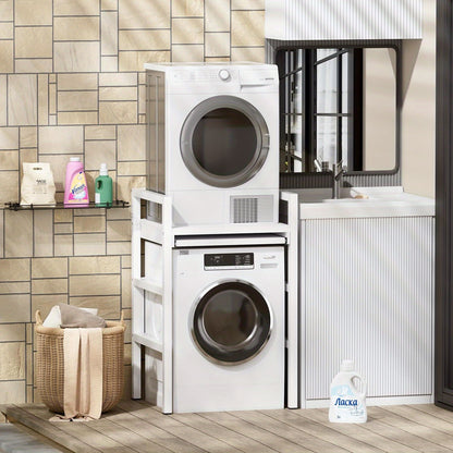 Verhoogstandaard Wasmachine – Wasmachine Onderstel – Drogerstandaard – Wasmachine Rek – Verstelbare Standaard – Hoogte Verstelbaar Tot 115 cm – Draagvermogen Tot 350 kg – Wit