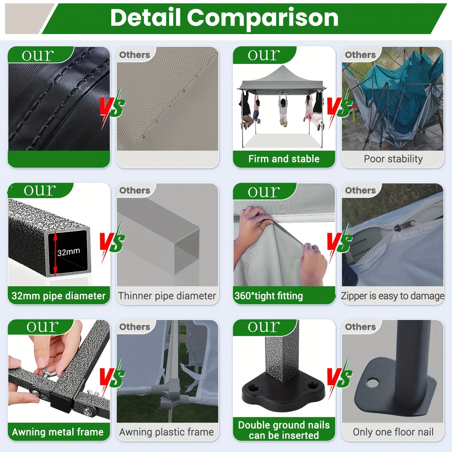 Feesttent – Partytent – Pop-up Tent – Paviljoen – Vouwtent – 3.05x3.05 m – 3 Afneembare Zijwanden – Verstelbare Hoogte – Draagtas