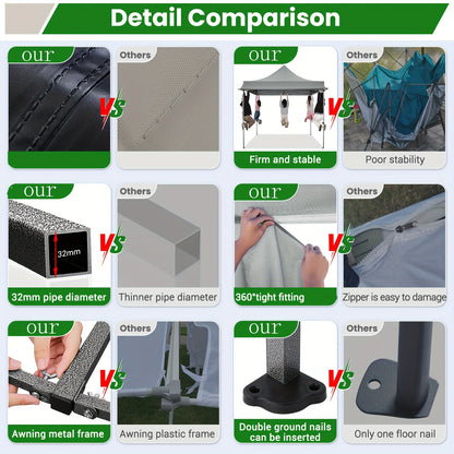 Pop-up Tent – Vouwtent – Markt Tent – Partytent – Camping Tent – 3,05x3,05 Meter – 3 Afneembare Zijwanden – 3 Verstelbare Hoogtes – Inclusief Draagtas – Aluminium Frame