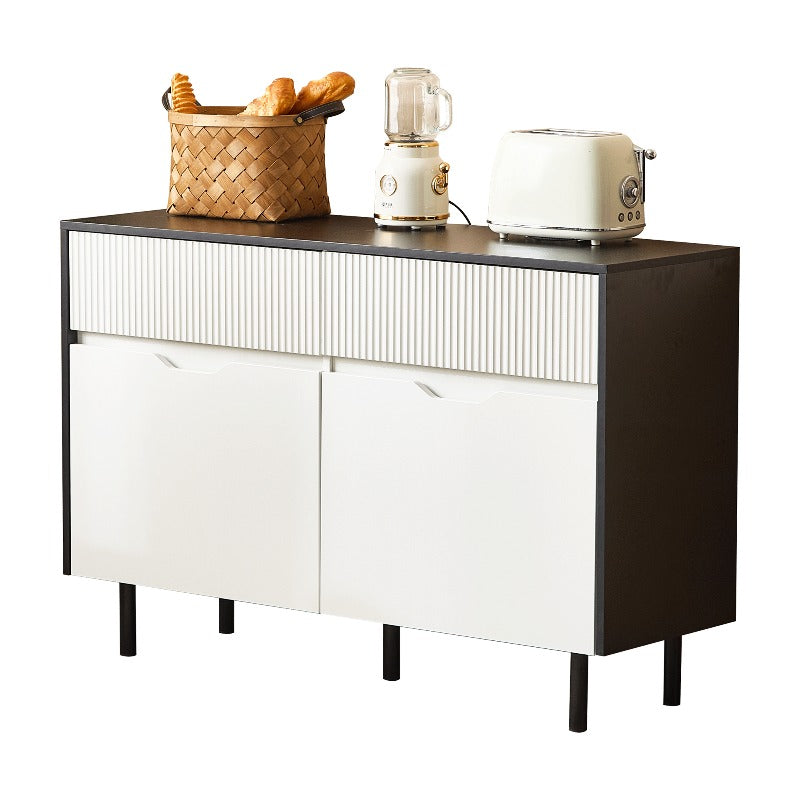 Metaal Opbergkast – Stalen Kast – Dressoir – Buffetkast – Keukenkast – 120 cm Breed – Zwart-Wit Met Riffeldeuren – Verstelbare Planken – Geen Montage Nodig