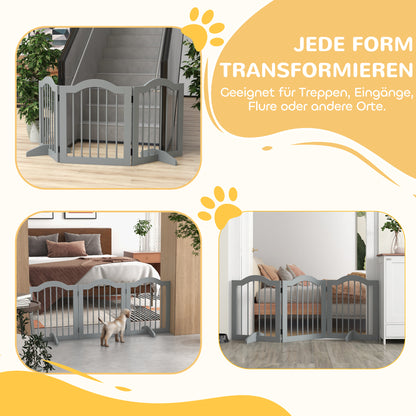hondenhek – hondenren – traphekje – veiligheidshekje – inklapbaar – 3 panelen met deur – 154,5x61 cm – lichtgrijs massief hout